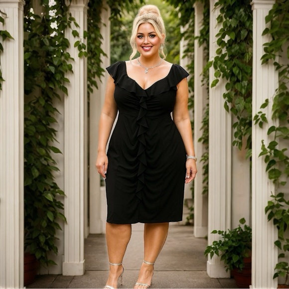 City Chic Black Draped Midi Dress - Picture 1 of 9